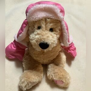 Sears 2006 Plush Breast Cancer Bear Pink Ear Flap Hat Mitts Stuffed Animal #2